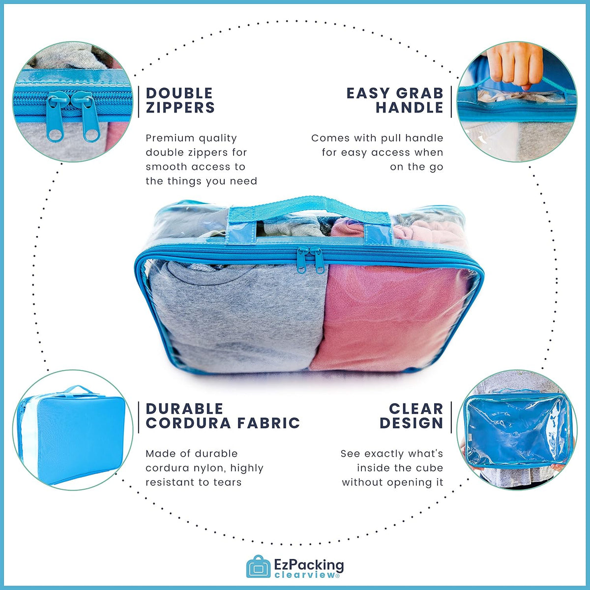 Large Clear Travel Packing Cube/See-Through PVC Organizer for Suitcase/Multipurpose Pouch w/Handle/Dress Shirts, Pants, Cashmere, Sweaters &amp; Seasonal Linen Storage Protection (Gray)