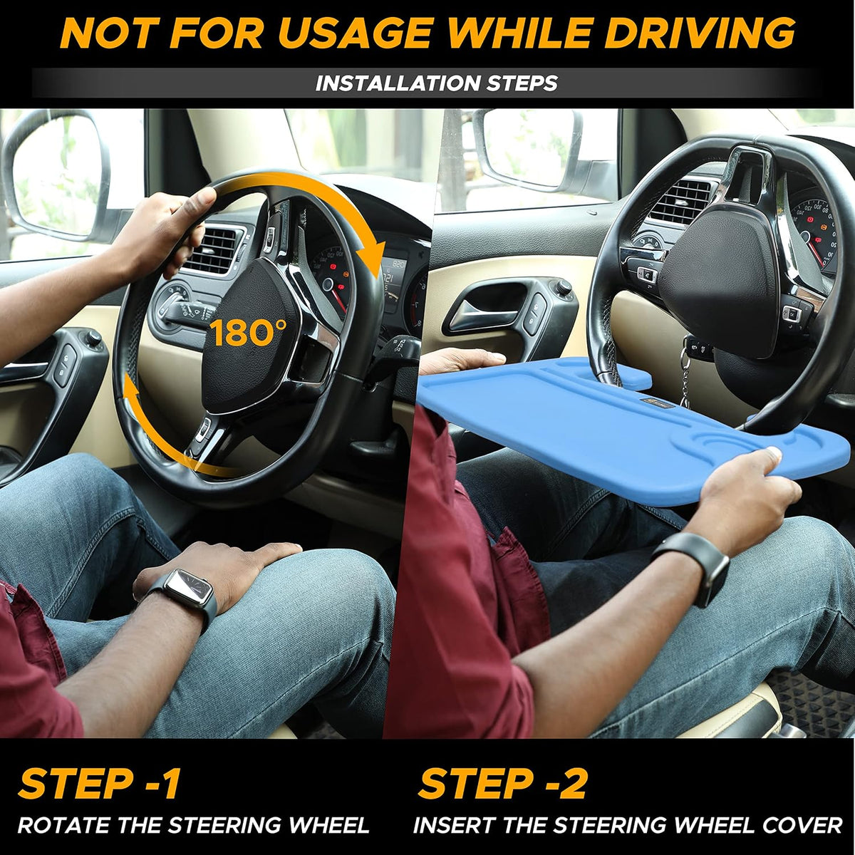 EcoNour 2 in 1 Car Steering Wheel Tray (Blue) | Car Tray for Laptop