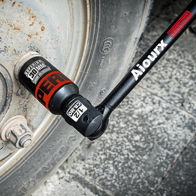1/2" Drive 32 Inch Breaker Bar, Heavy Duty Head, Premium Chromium-Molybdenum Steel, Laser Etched Marking, for Grip and Break Loose Tight Bolts, Nuts