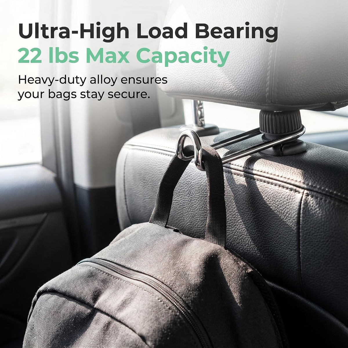 2 PCS Car Headrest Hooks, Heavy Duty Alloy Swivel Concealable Design Seat Back Hangers for Purses and Bags, Universal Vehicle Interior Storage Organizer for Most Car SUV Truck (Black)