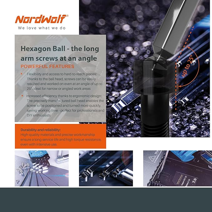 NordWolf 9-Piece Metric Stubby Allen Wrench Set, S2 Steel Long Arm Ball End Hex L-Keys, Sizes 1.5mm to 10mm