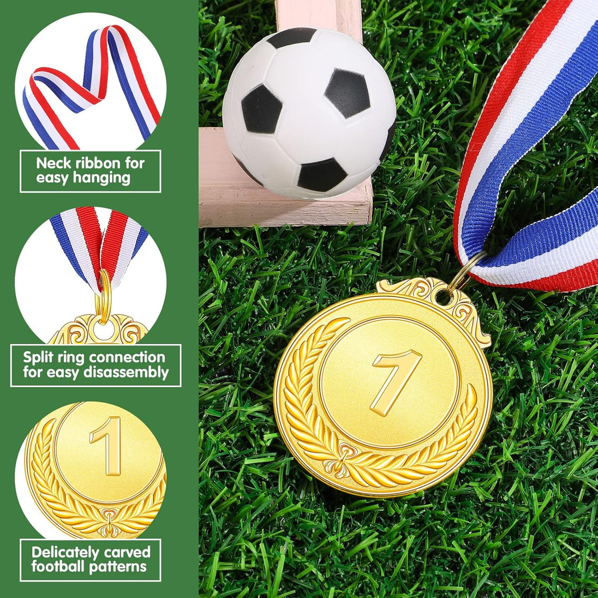 Yinkin Gold Award Medals - 1st Place Medals for Kids | Ribbon Included for Sports Competitions