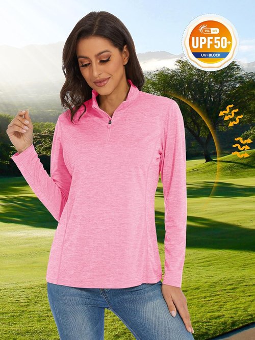 MAGCOMSEN Women's UPF 50+ Sun Shirt - Long Sleeve 1/4 Zip Pullover for Quick Dry Hiking & Running