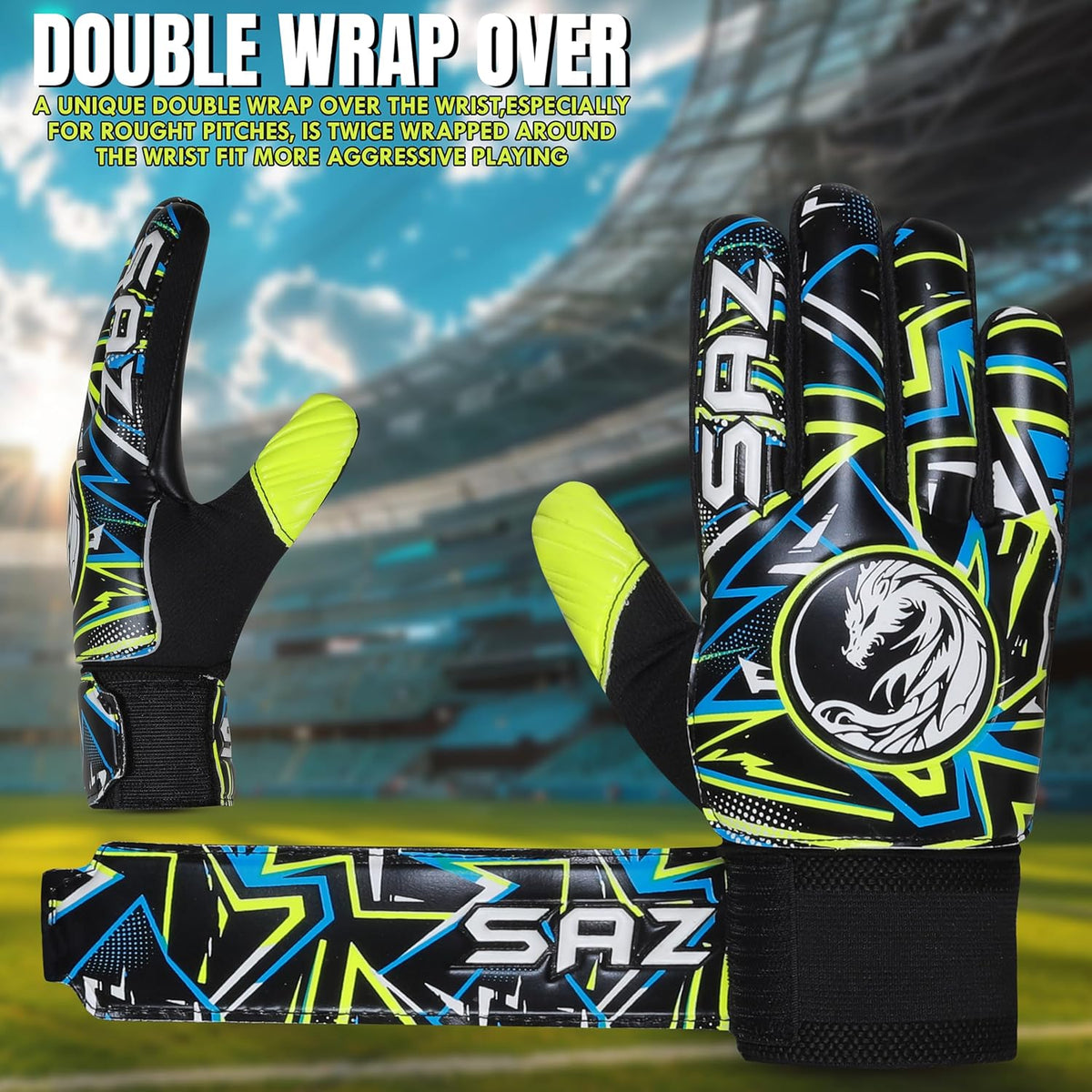 SAZ Soccer Goalie Gloves - Youth Football Goalkeeper Gloves with 4mm Latex Super Grip Palms