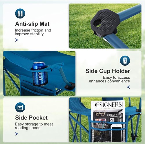 LET'S CAMP Folding Camping Chair Set - Portable 2 Pack with Cooler Bag & Cup Holder | Supports 350LBS, Blue