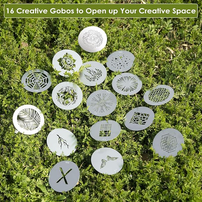 16Pcs Round Gobos Kit for Optical Snoot, 66mm/2.6in Metal Plate Patterns for