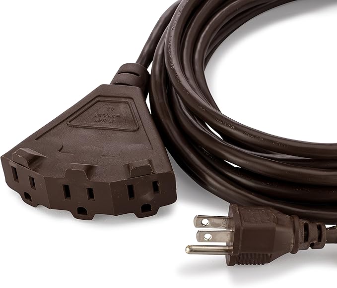 Holiday Lighting Outlet 25-Foot Brown Extension Cord, 3-Prong Indoor & Outdoor Splitter, Perfect for Landscape Lighting