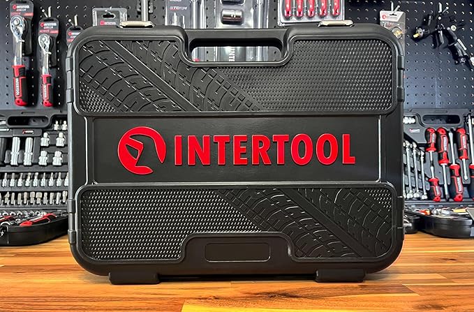 INTERTOOL Metric Tool Set, 100-Piece, 1/4” & 1/2” Drive Sockets, Wrenches, Electrical Tools, Screwdrivers, Bits, Pliers, Hammer, Car, Home, Repair, Mechanic Kit, DIY, Gift ET08-8100