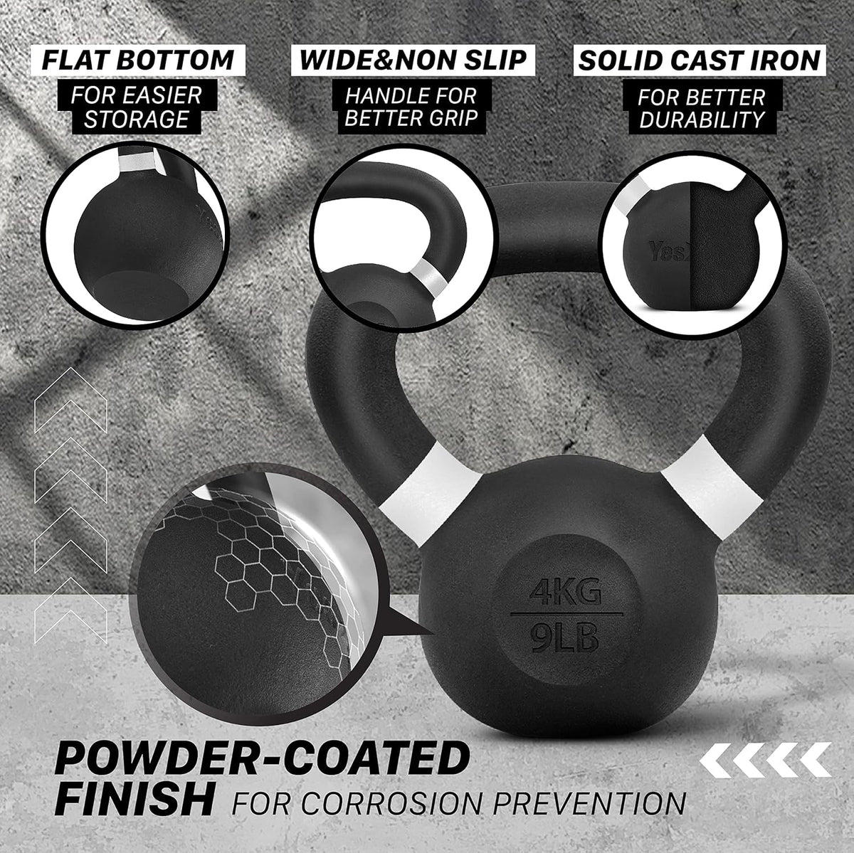 Yes4All Kettlebell - Heavy Duty Cast Iron with Non-Slip Handle | 9lb to 71lb Options for Strength Training
