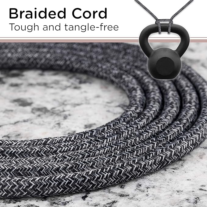Cordinate 3-Outlet Power Strip Extension Cord with Multiple Outlets 15 Ft Braided Long Cord, Grounded Flat Plug, ETL Listed Gray 50012