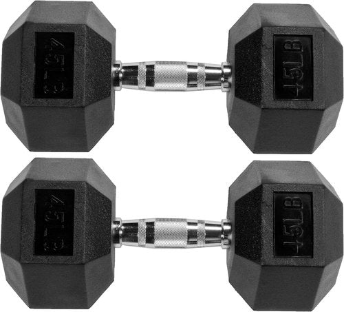 Fitvids Premium Hex Dumbbells - 45LB Rubber Encased Weight Pair for Strength Training