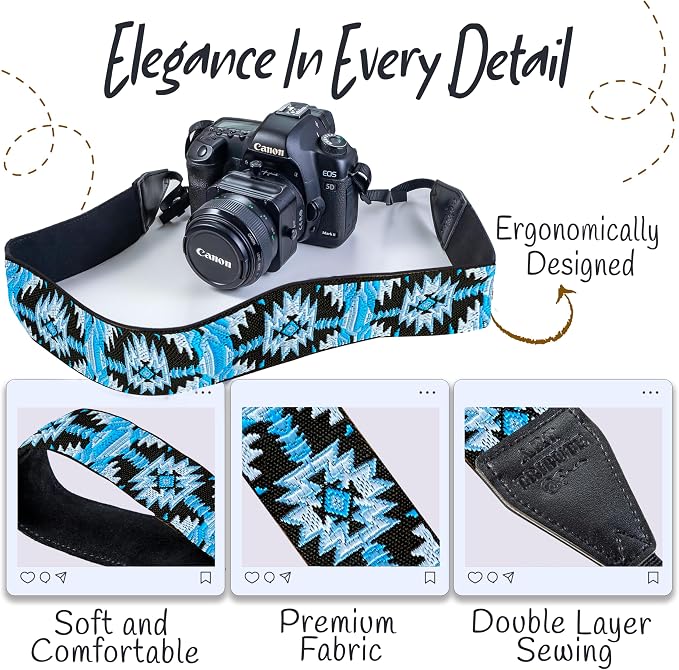 Art Tribute Camera Strap For Photographers Padded Universal Fit Neck Shoulder &