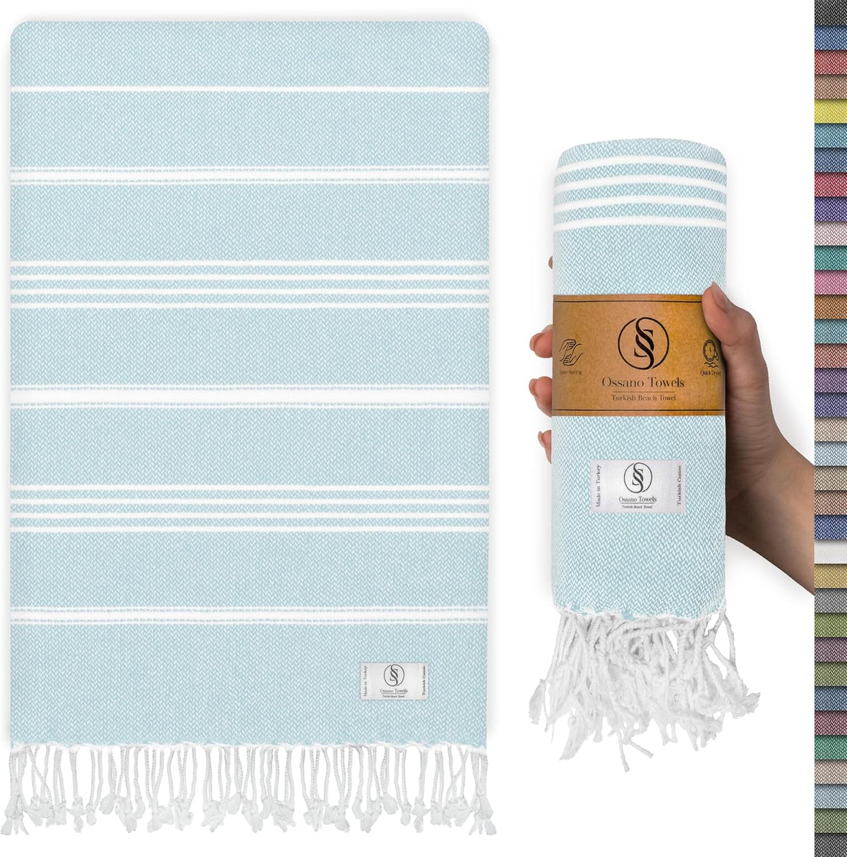 Ossano Turkish Beach Towel - Quick Dry & Absorbent Oversized (39" x 71") | Versatile Travel Blanket & Bath Mat in Baby Blue