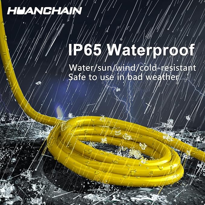 HUANCHAIN Outdoor Extension Cord 75 Foot Waterproof, 16/3 Gauge Flexible Cold-Resistant Appliance Extension Cable Outside, 10A 1250W 16AWG SJTW, 3 Prong Electric Cord Yellow, ETL