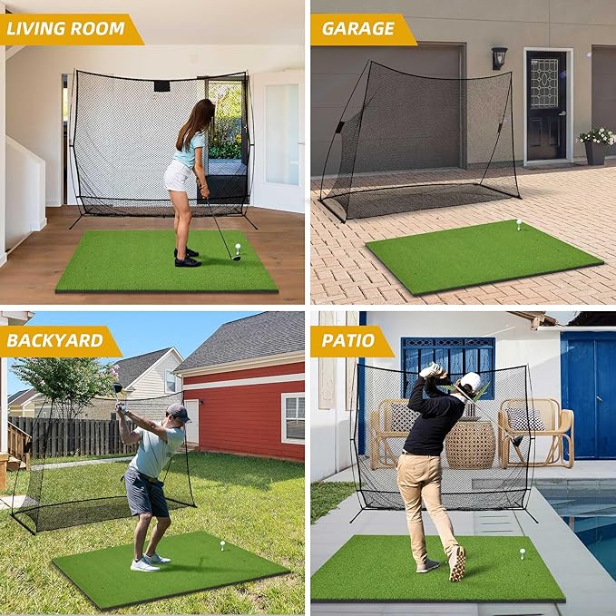 5x4ft Golf Hitting Mat, Thickened 21mm/31mm/36mm Artificial Turf Golf Practice Mats for Indoor Outdoor Backyard Driving Swing Training with 9 PU Balls, 3 Rubber Tees, 7 Tees