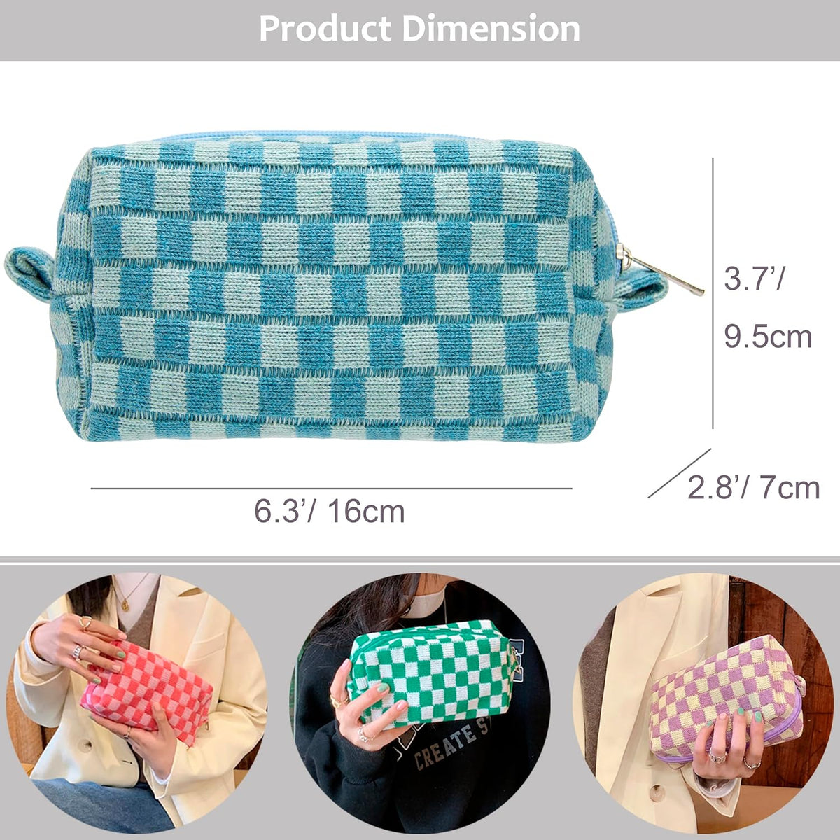 Checkered Makeup Bag for Purse, Small Cosmetic Pouch,Lake Blue,6 Pack