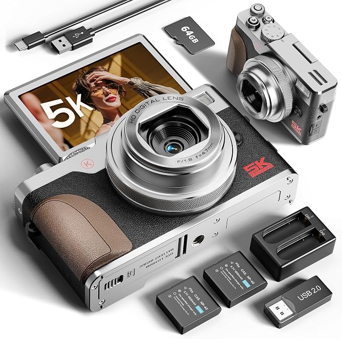 True 5K 64MP Digital Camera for Photography, Autofocus 18X Zoom, Comes