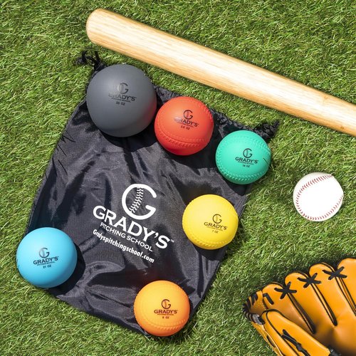 Grady's Pitching School Weighted Velocity Training Ball Set - Enhance Pitching & Arm Strength | 6 Balls & Carrying Case