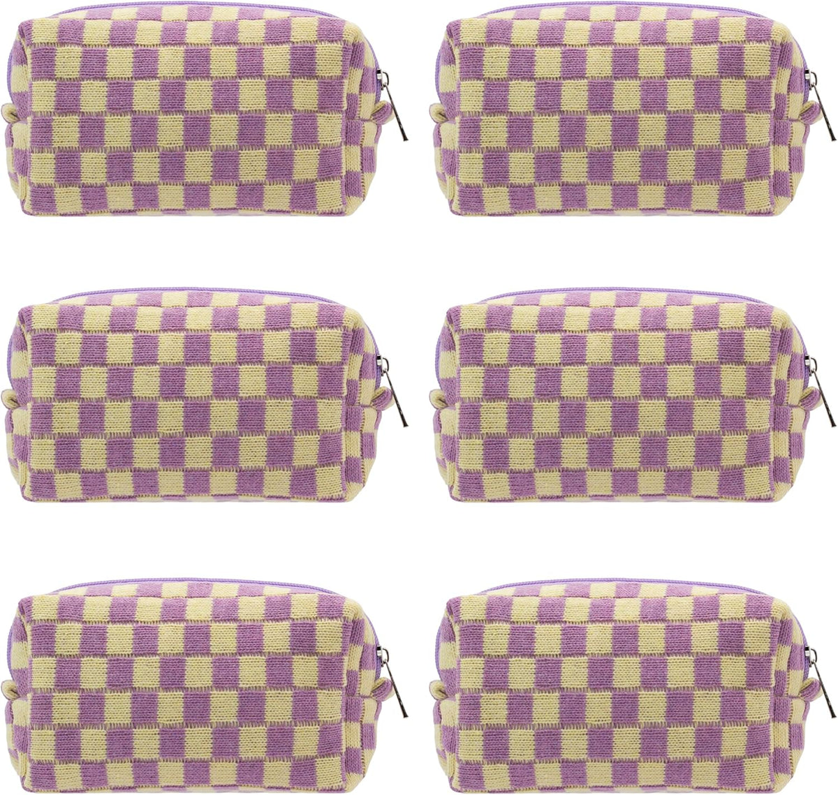 Checkered Makeup Bag for Purse, Small Travel Cosmetic Pouch,Purple,6 Pack