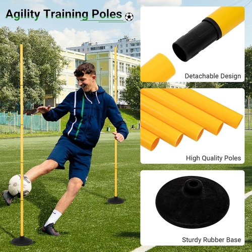 Neoaider 6 FT Agility Poles - Versatile Training Equipment for Soccer, Basketball, Football | 4/6/8/10 Pack with Rubber Bases