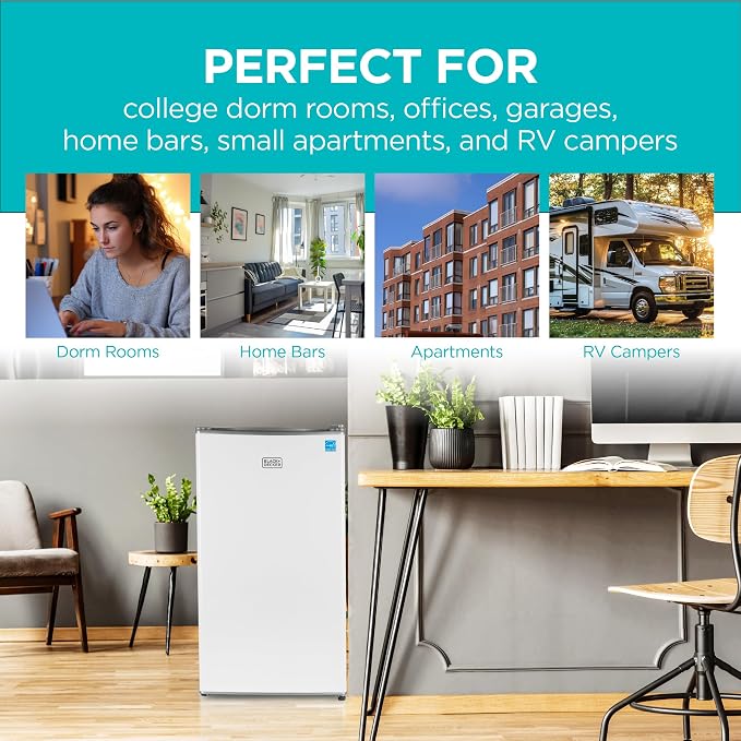 BLACK+DECKER 3.2 Cu. Ft. Compact Refrigerator, Energy Star, BCRK32W, White | Energy Star Certified Small Refrigerator, Single Door Mini Fridge with Chiller Compartment, Personal Fridge for Home or Dorm