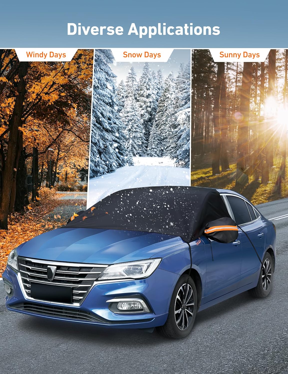 AstroAI Car Windshield Snow Cover, Windshield Cover for ice and Snow, Frost Windshield Cover for Ice, 2*Removal Side Mirror Protector, Windproof UV Sunshade Cover for Cars, SUVs, Vans