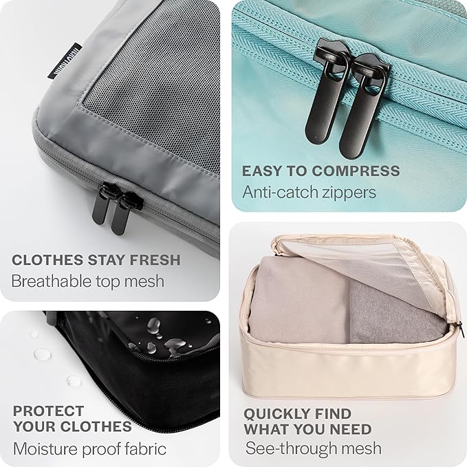 Aerotrunk Compression Packing Cubes for Travel - Luggage Organizer Bags - Double Zipper Packing Cubes for Suitcases (4-Pack, Rose)