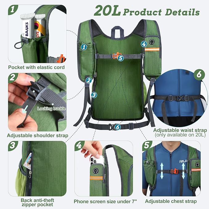 BECOJADDE 20L Small Hiking Backpack
