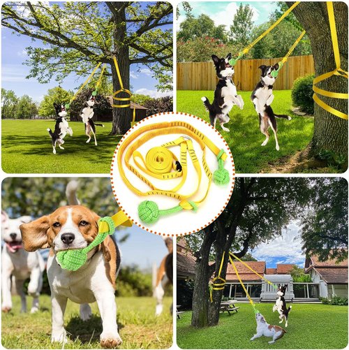 Dog Hanging Bungee Tug Toy - Interactive Tug-of-War for Small to Large Dogs | Durable Retractable Rope with 2 Chew Toys