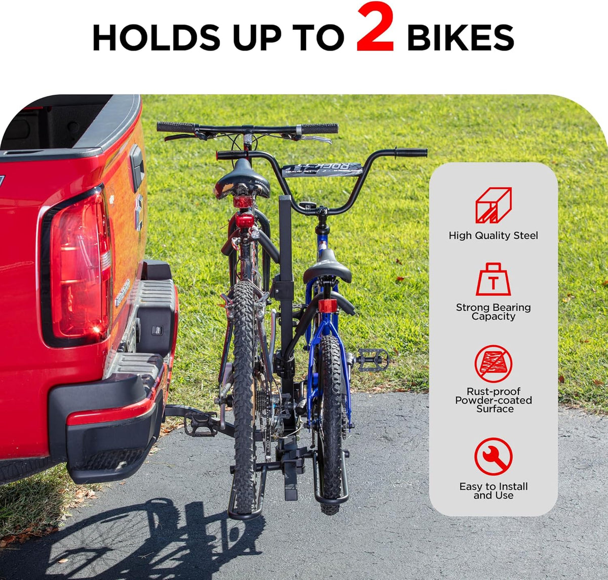 Young 2 Bike Rack - Foldable Hitch Mount Bicycle Carrier for Cars, SUVs & Trucks - 80 lbs Capacity