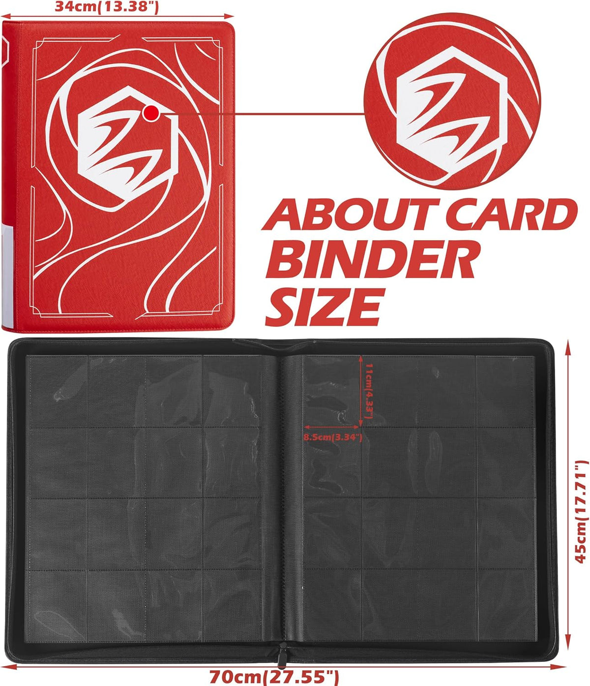 Premium Lorcana Card Binder - 16 Pocket Trading Card Album with Sleeves for 1024 Cards | Classic Red