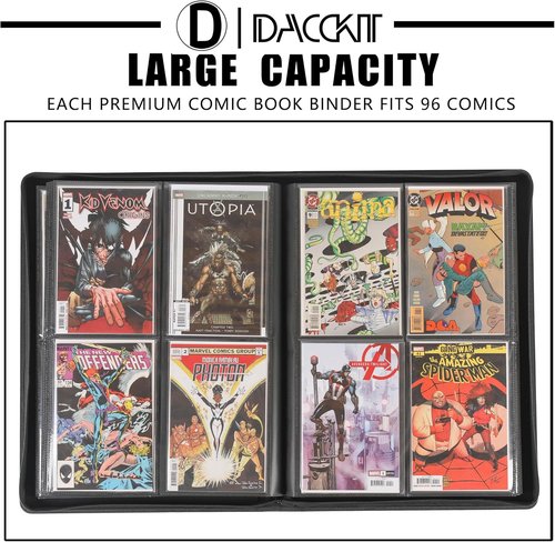 D DACCKIT Premium Comic Binder - Holds 96 Comic Books with Sleeves | Classic Navy Blue Storage Solution