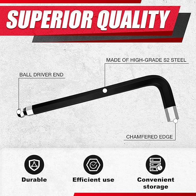13PCS Jumbo Allen Wrench Set, Metric 2-19mm, Precision Hex Key Set, S2, BLACK, Jumbo Hex Key Allen Wrench Set for Professional Use