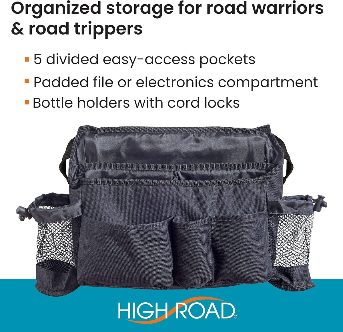 High Road SwingAway Car Front Seat Organizer with 6 Storage Pockets and 2 Bottle or Cup Holders