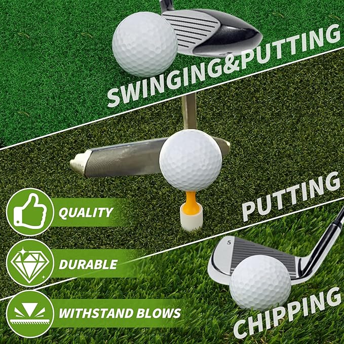 Jkwokback 3-in-1 Golf Hitting Mat | Turf Golf Practice Mat for Swing, Putting & Chipping | Portable Golf Mats Practice Indoor/Outdoor Golf Hitting Mat with 8 Tees Golf Training Mat