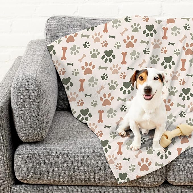 Cream Paw Print Fleece Pet Lightweight Blanket - 30" x 40" - Cute for Dogs - Gifts and Puppy Essentials - Printed in America