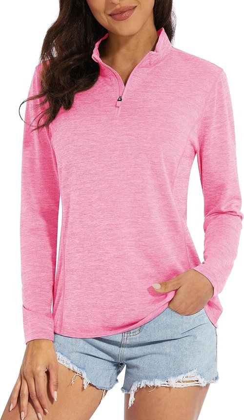 MAGCOMSEN Women's UPF 50+ Sun Shirt - Long Sleeve 1/4 Zip Pullover for Quick Dry Hiking & Running