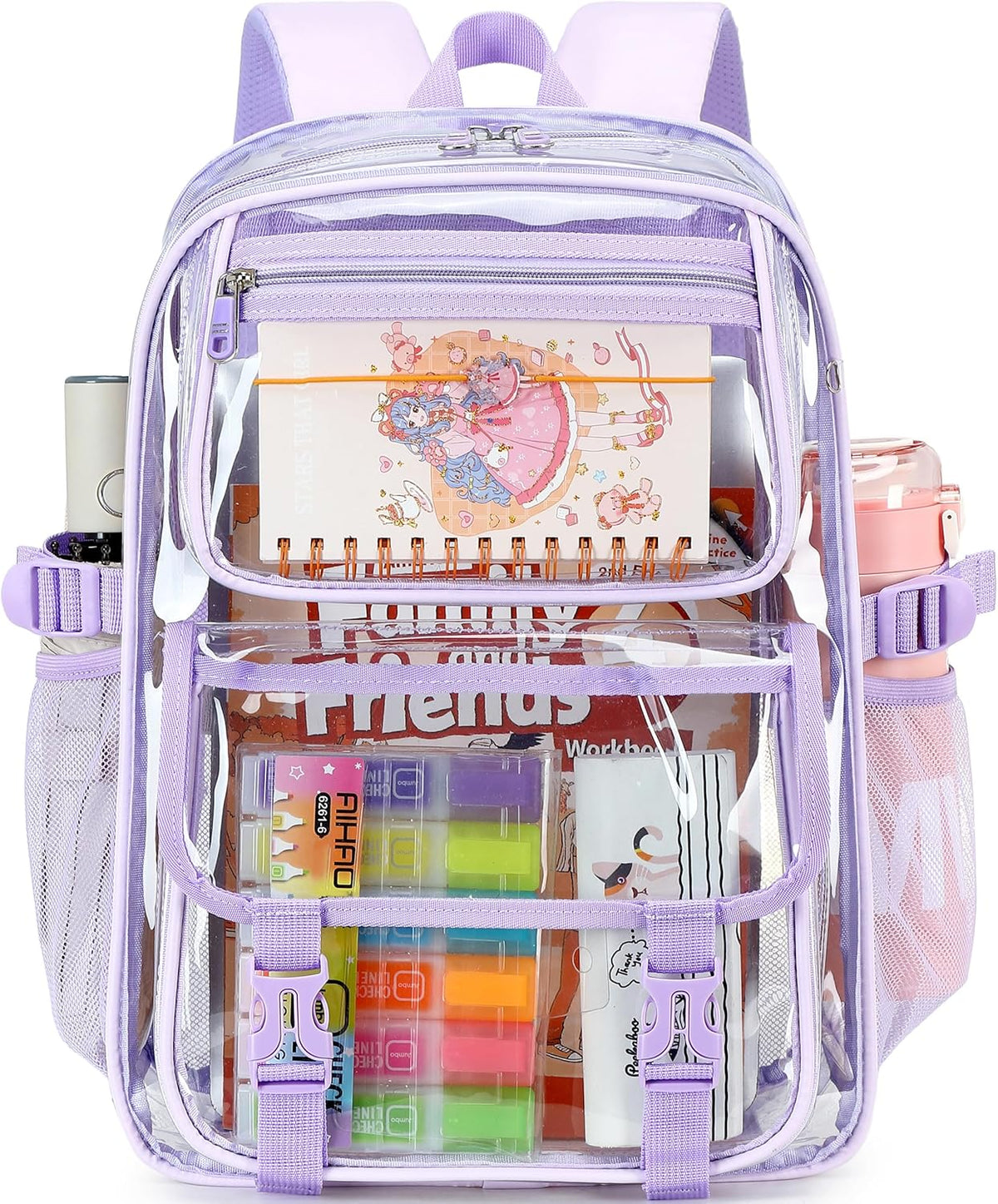 Skiennix Large Clear Backpack - Heavy Duty PVC for 16-Inch Laptops | Transparent Design for School & Travel - Purple