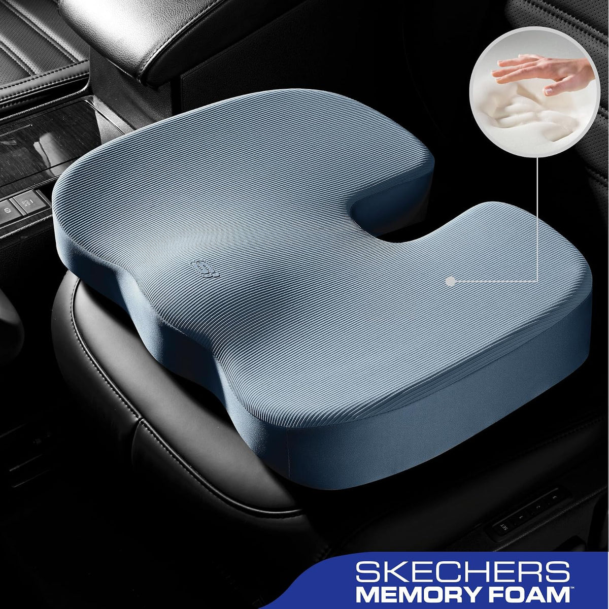 Skechers Memory Foam Seat Cushion,Office Chair Cushion for Tailbone Pain Relief,Butt Pillow for Office Chair,Car seat Cushion,Computer Desk,Long Sitting Office Workers,and Car Drivers,Blue