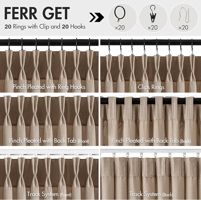Memory Trained Pinch Pleated Curtains 90 Inches Long, Viral Linen Pinch Pleat