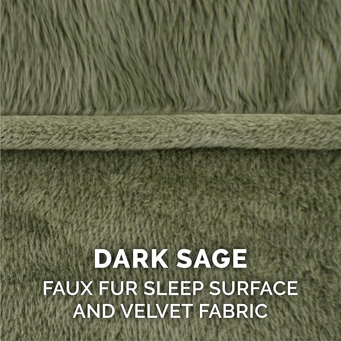 Furhaven Orthopedic Dog Bed for Large Dogs w/ Removable Bolsters & Washable Cover, For Dogs Up to 125 lbs - Faux Fur & Velvet Sofa - Dark Sage, Jumbo Plus/XXL