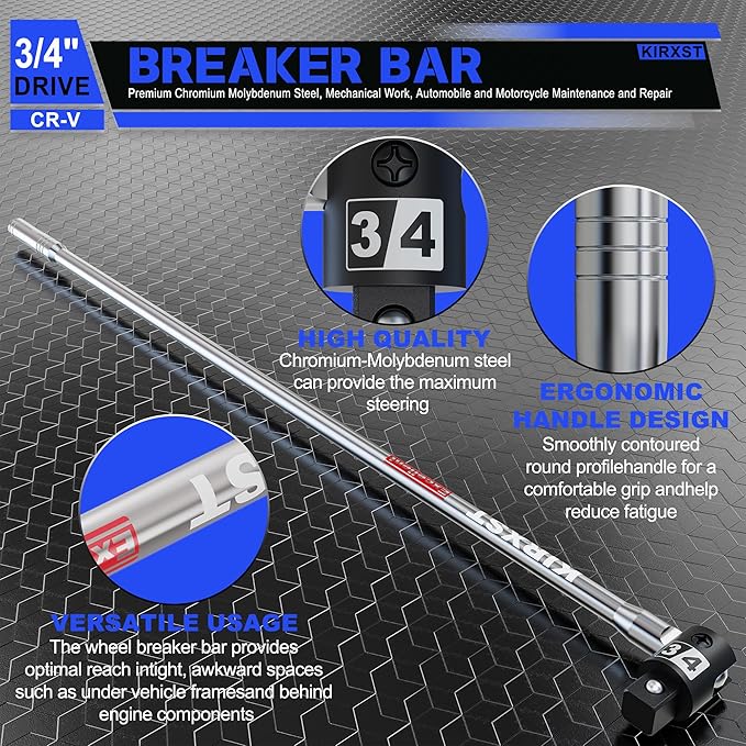 41-Inch 3/4” Drive Breaker Bar, Heavy Duty Extension Breaker Bar, 250° Rotatable Head, Premium Chromium Molybdenum Steel, Mechanical Work, Automobile and Motorcycle Maintenance and Repair