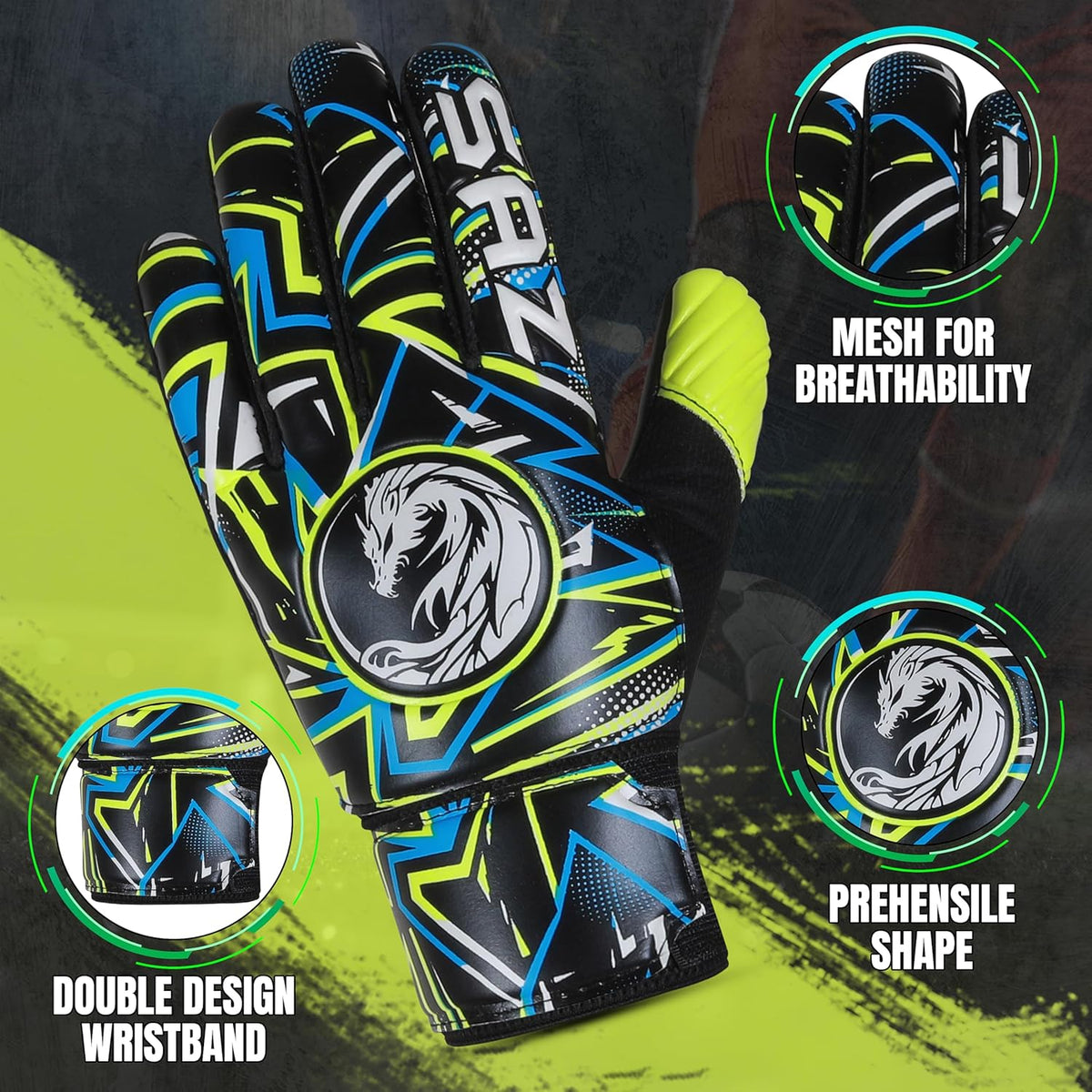 SAZ Soccer Goalie Gloves - Youth Football Goalkeeper Gloves with 4mm Latex Super Grip Palms