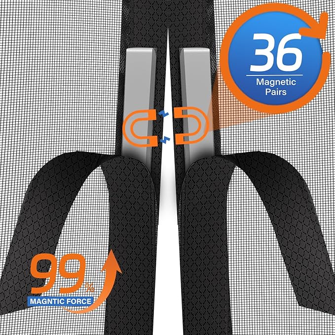 Magnetic Screen Door Upgraded PET Mesh Stronger Than Fiberglass and Polyester,Hands Free,Keeps Bugs Out,Pet & Kid Friendly,Suitable for Sliding Door,Large Patio Door and French Door-74''x80''
