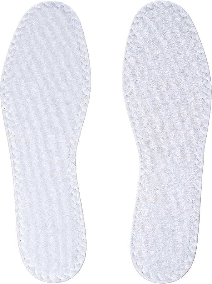 Happystep Cotton Terry Cloth Insoles, Barefoot Shoe Inserts, Sweat Absorption, Odor Control, Moisture-Wicking, Washable and Reusable, Zero Drop Shoe Insoles, 2 Pairs of White (Men Size 9)