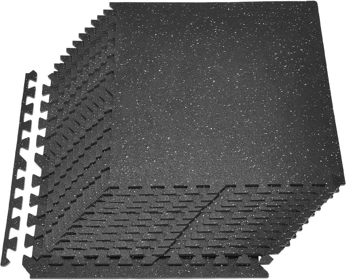 VEVOR Gym Flooring Tiles - 0.4 Inch Thick Interlocking Rubber Mats | 24 x 24 Inch, Black & White, 96 sq.ft