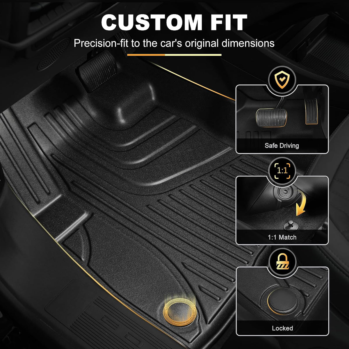 AOMSAZTO Floor Mats for Ford Bronco Sport 2021 2022 2023 2024 2025 2026 | 1st & 2nd Row All Weather Protection Car Floor Liners Waterproof Mats