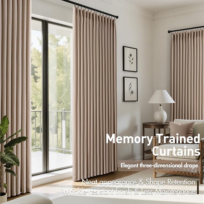 Memory Trained Pinch Pleated Curtains 84 Inches Long, Viral Linen Pinch Pleat