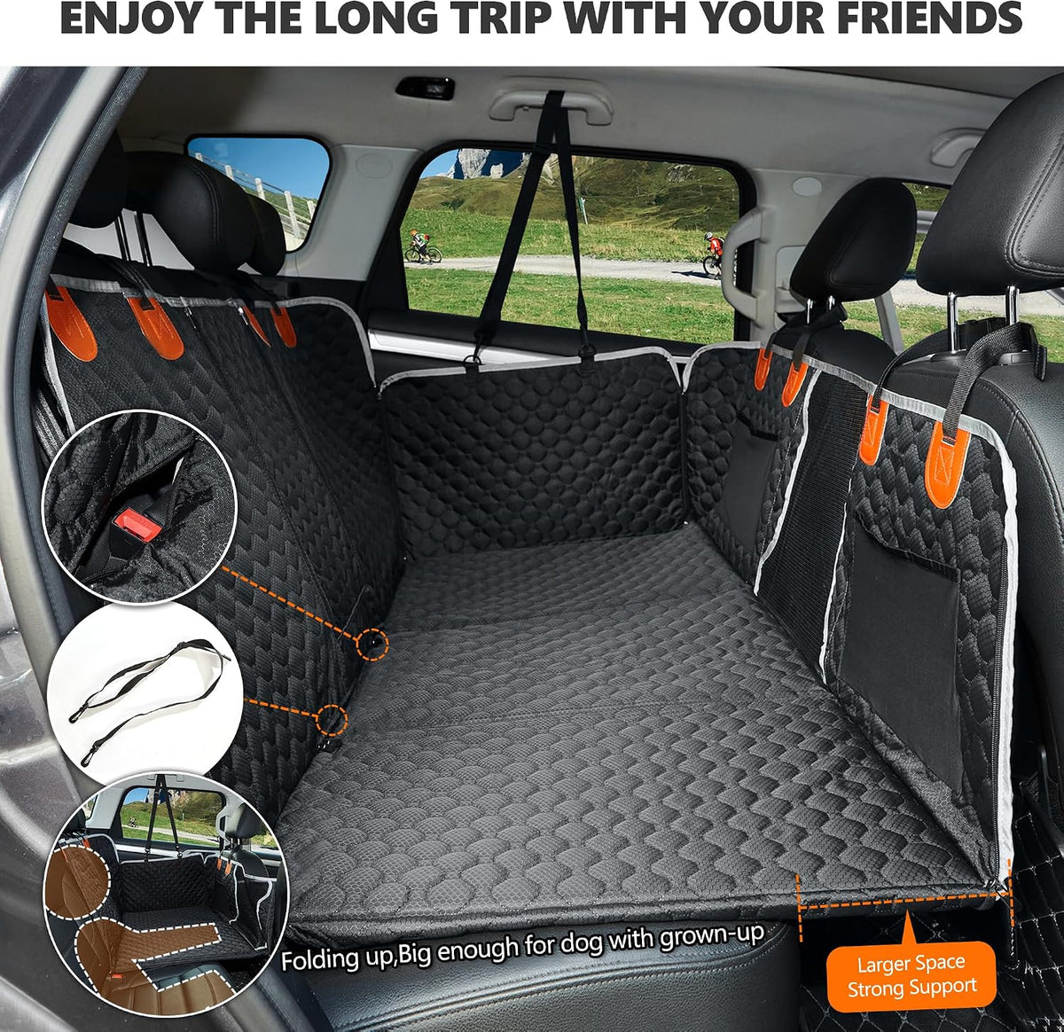 ANOSOSPECIAL Back Seat Extender,Dog Car Seat Cover,Waterproof Pet Hammock Travel Bed,Durable Camping Air Mattress,Non Inflatable Car Bed Mattress Easy Clean for Car SUV Truck (Black)