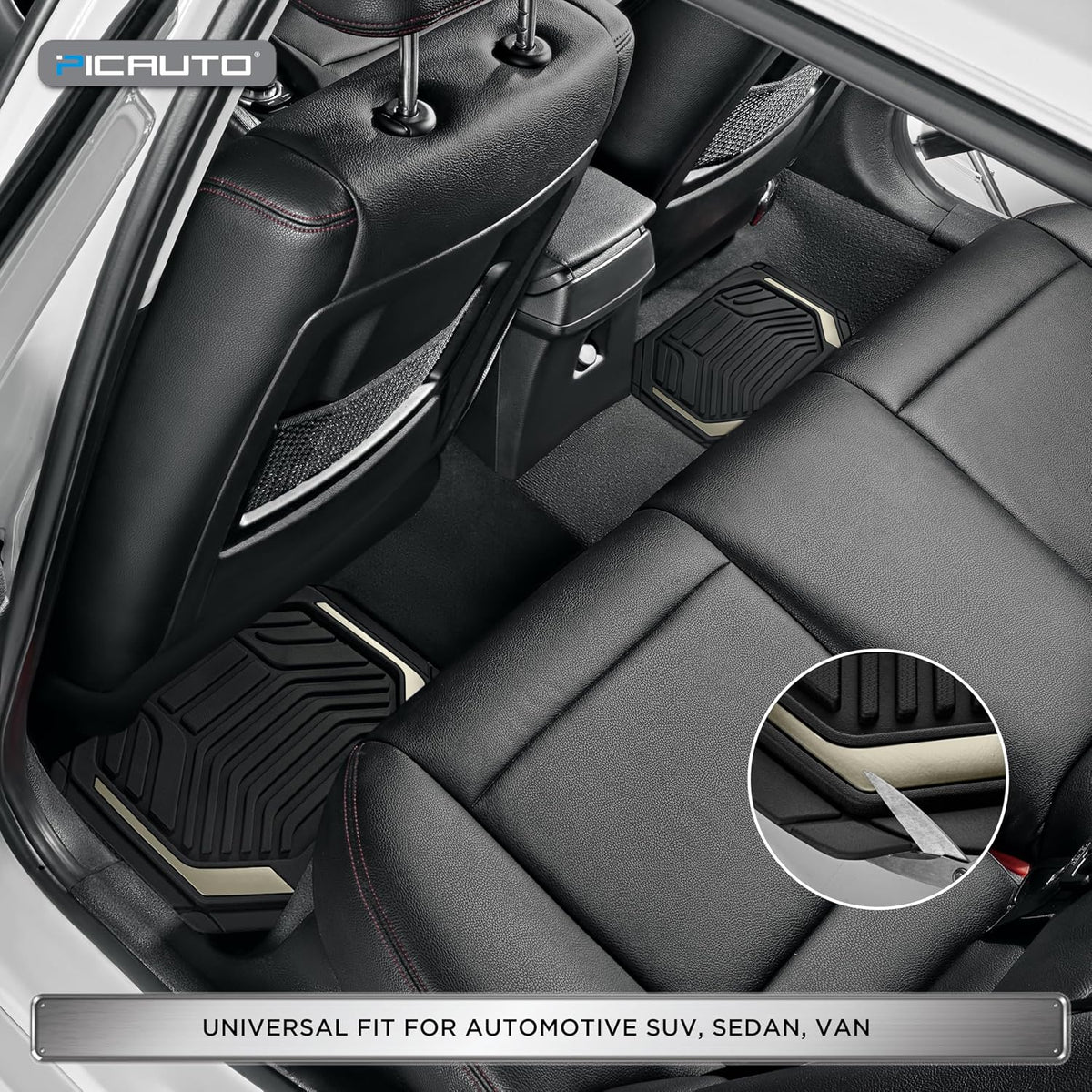 PIC AUTO Heavy Duty Rubber Floor Mats, Gray Aluminum Film Car Mats Set, Front and Rear Car Mats with Anti-Slip Backing, All Weather Protection, Trim-to-Fit for Automotive SUV, Sedan, Van